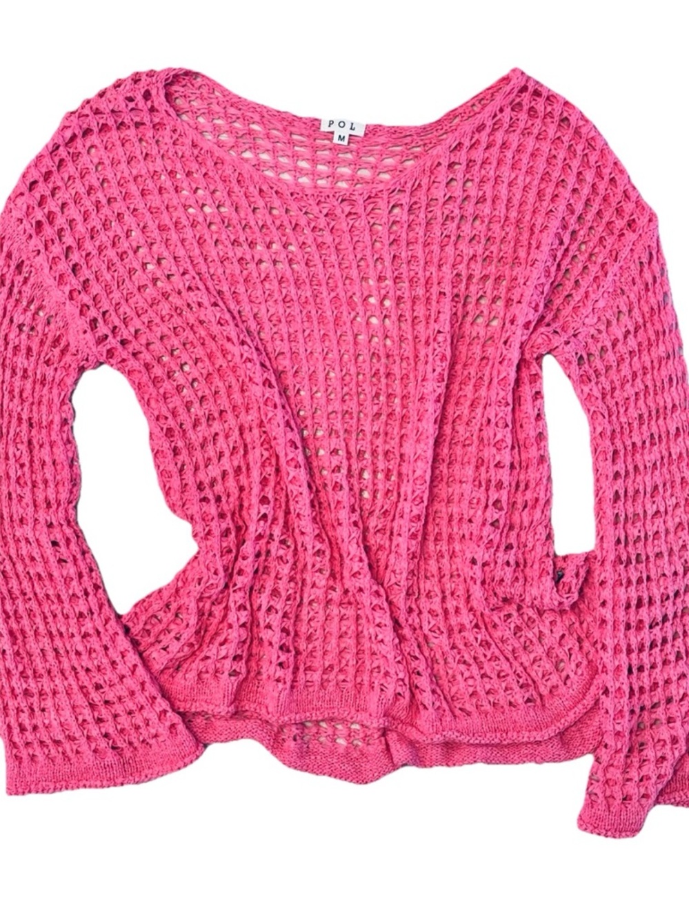 POL Long Sleeve Open Knit Boho Sweater/ Cover-up Barbie Pink Medium EUC